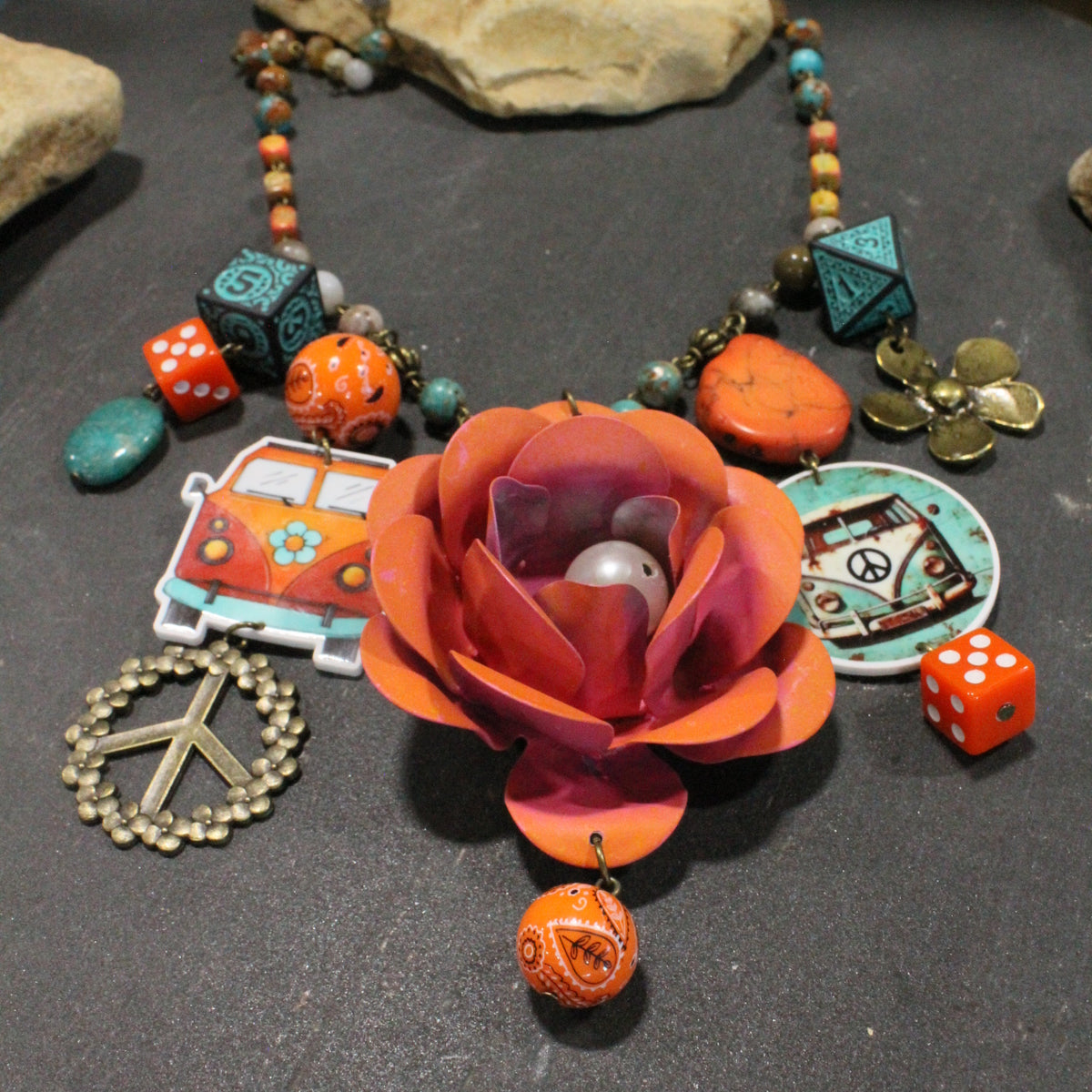 Peace & Peachy Flower Charm'd Necklace