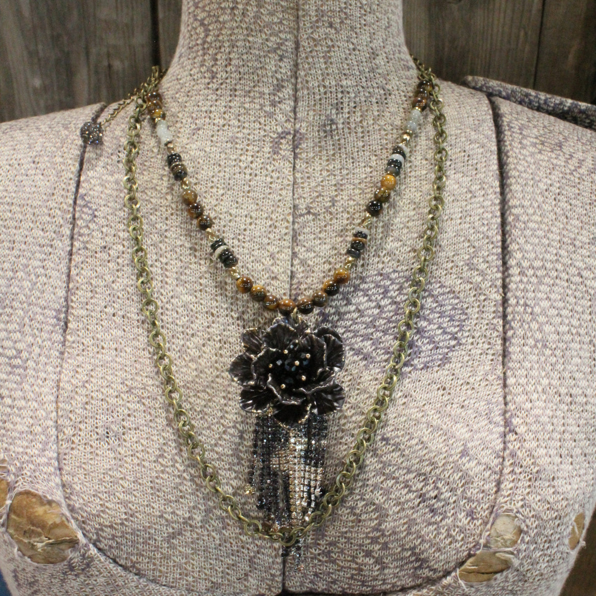 Simply Elegant Black Leopard Flower Layered Necklace