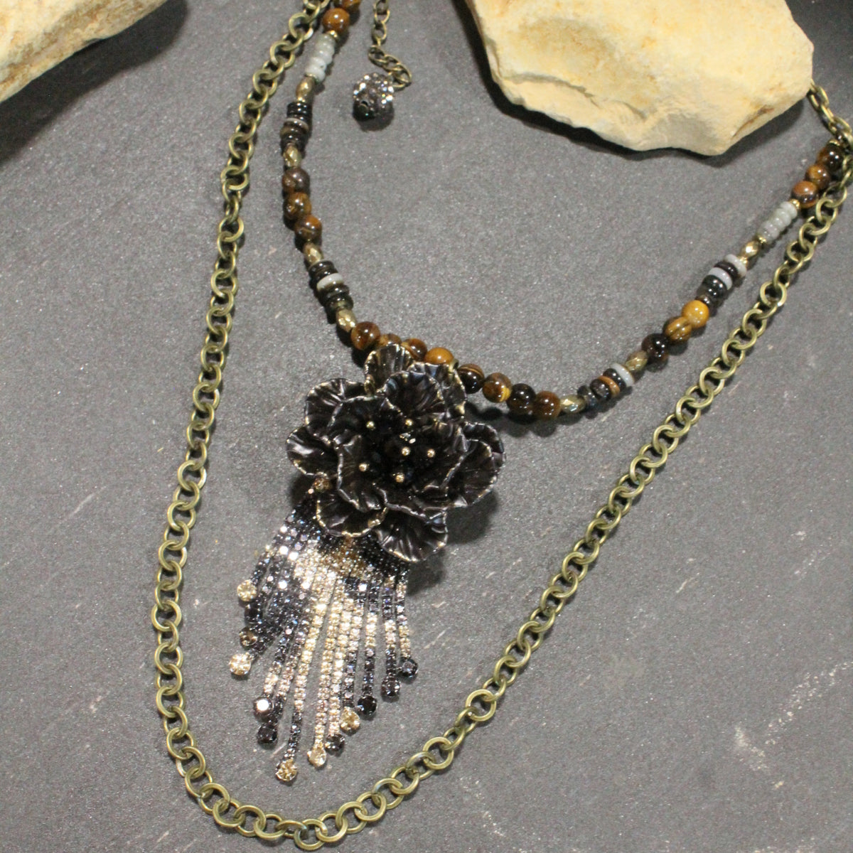 Simply Elegant Black Leopard Flower Layered Necklace