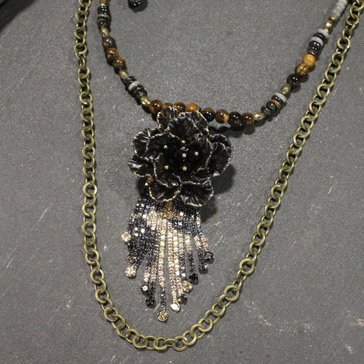 Simply Elegant Black Leopard Flower Layered Necklace