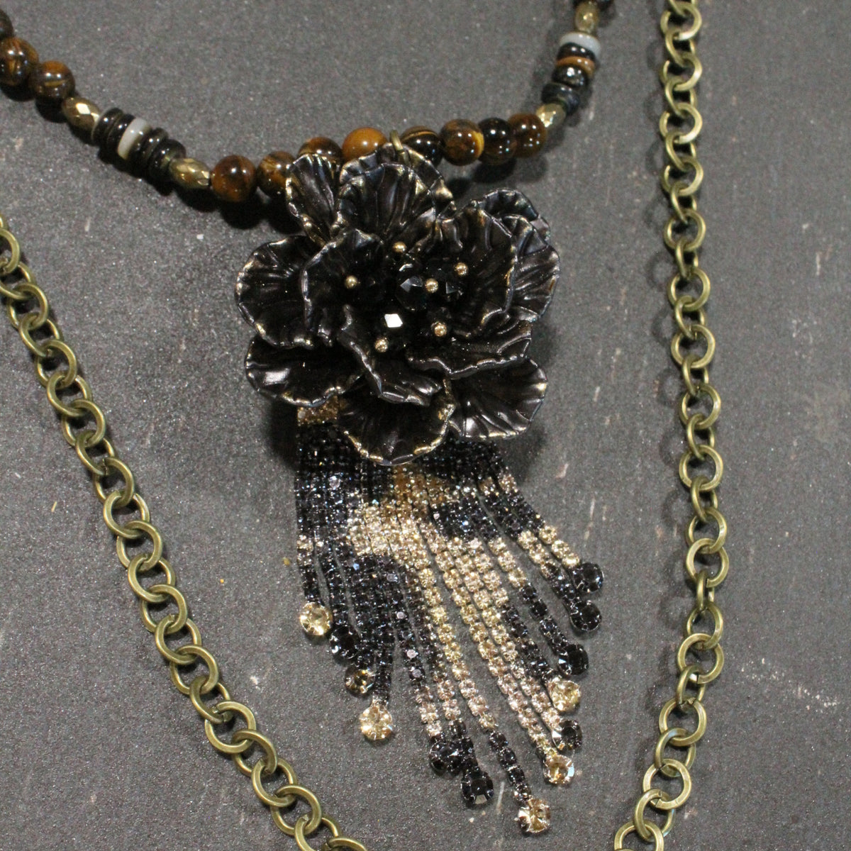 Simply Elegant Black Leopard Flower Layered Necklace