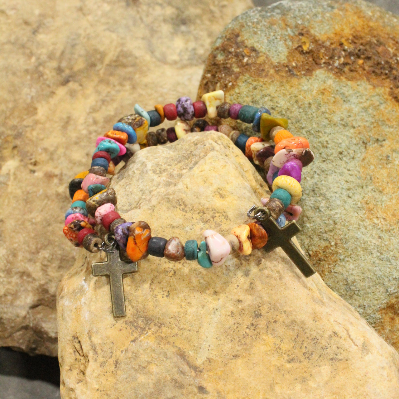 Multi-Color Stone Nugget Wrap Bracelet