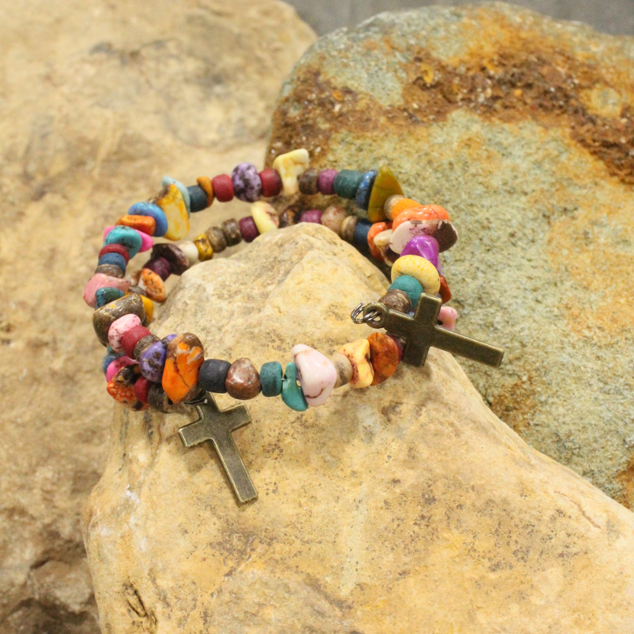 Multi-Color Stone Nugget Wrap Bracelet