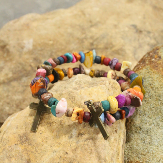 Multi-Color Stone Nugget Wrap Bracelet