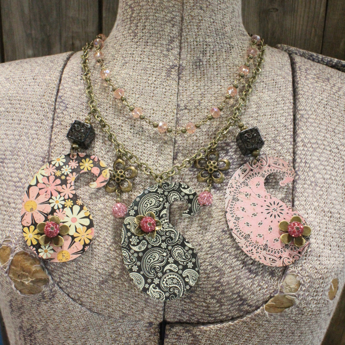 Peace, Paisley & Polka Dot Pink Charm'd Necklace