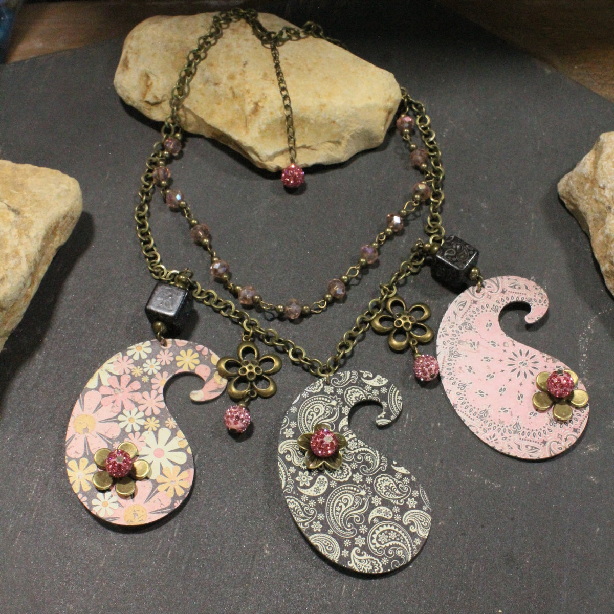 Peace, Paisley & Polka Dot Pink Charm'd Necklace