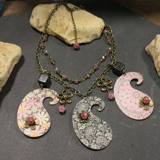 Peace, Paisley & Polka Dot Pink Charm'd Necklace