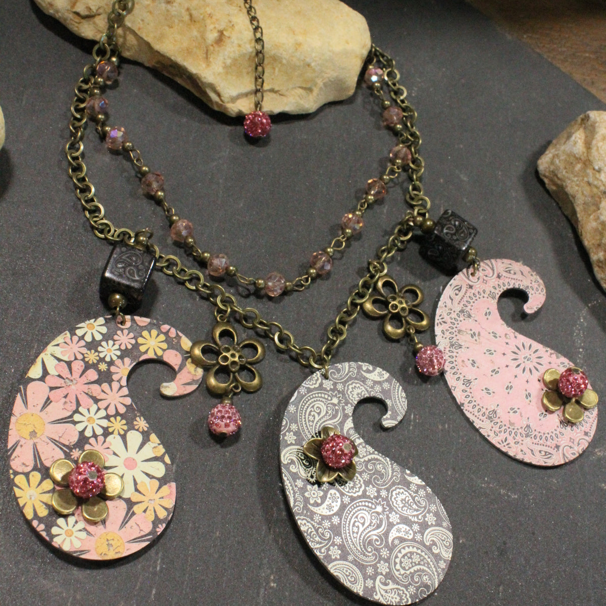 Peace, Paisley & Polka Dot Pink Charm'd Necklace
