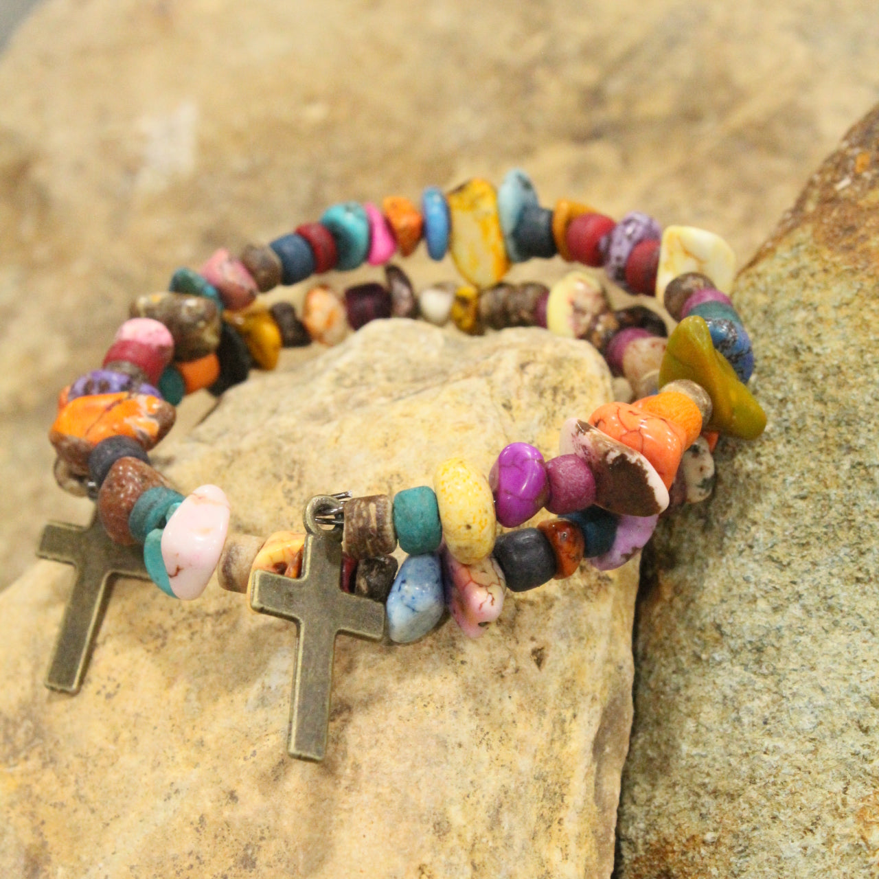 Multi-Color Stone Nugget Wrap Bracelet