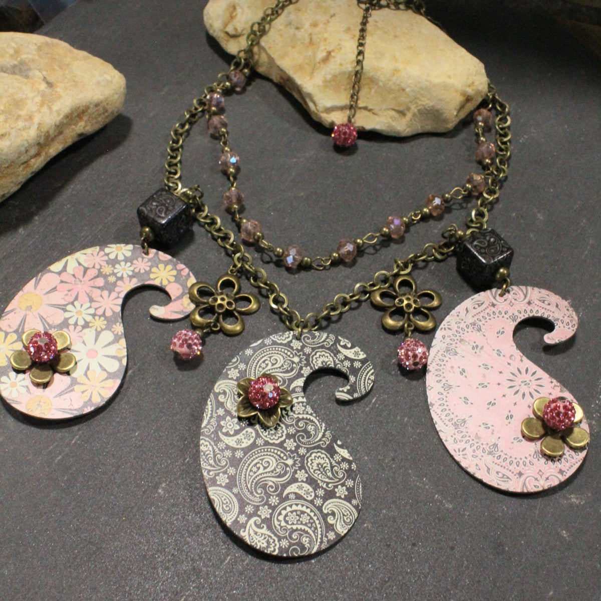 Peace, Paisley & Polka Dot Pink Charm'd Necklace