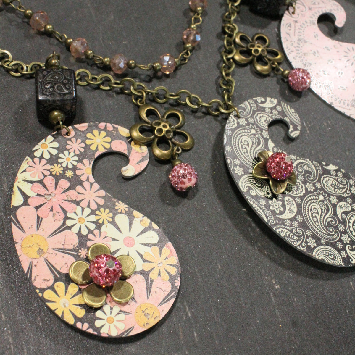 Peace, Paisley & Polka Dot Pink Charm'd Necklace