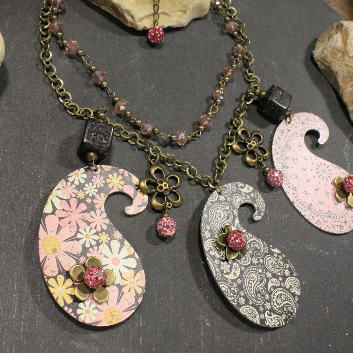 Peace, Paisley & Polka Dot Pink Charm'd Necklace