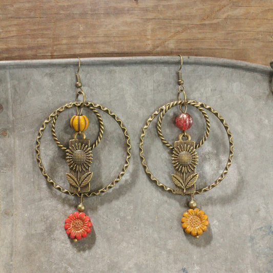 Pumpkins & Sunflowers Dangle Drop Earrings
