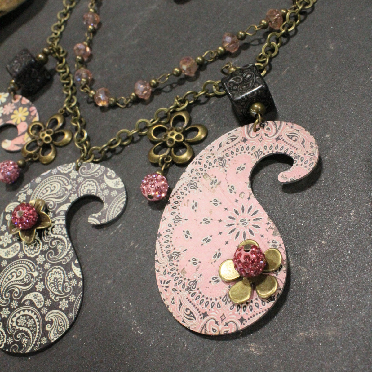 Peace, Paisley & Polka Dot Pink Charm'd Necklace