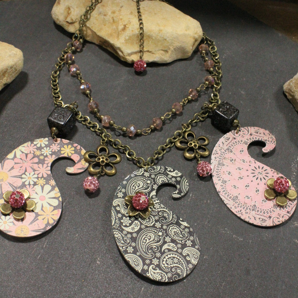 Peace, Paisley & Polka Dot Pink Charm'd Necklace