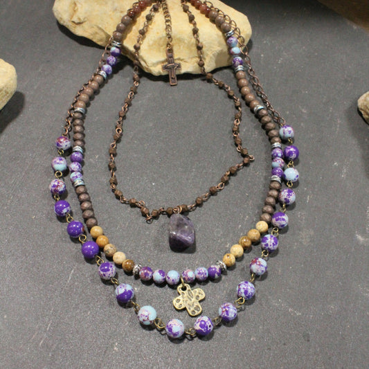 Lavished & Layered Purple Cross Necklace