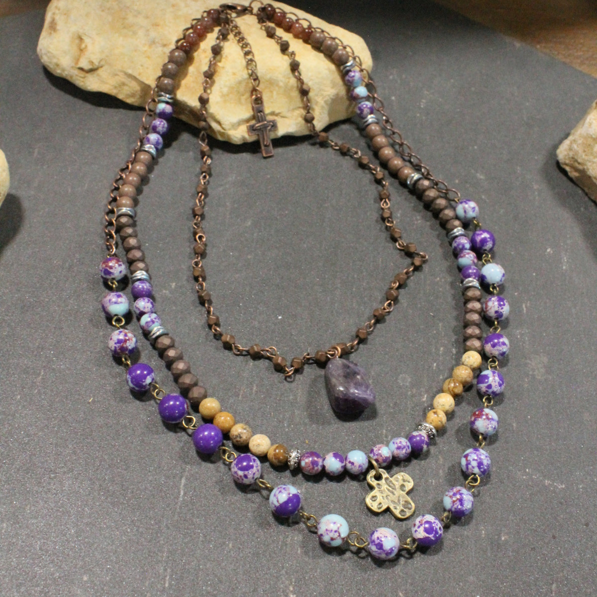 Lavished & Layered Purple Cross Necklace