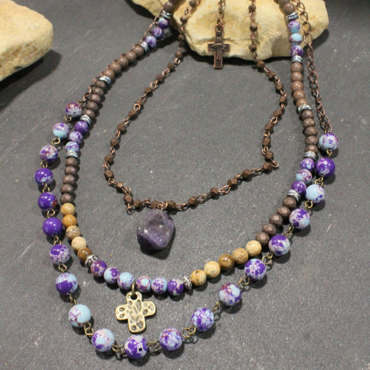 Lavished & Layered Purple Cross Necklace