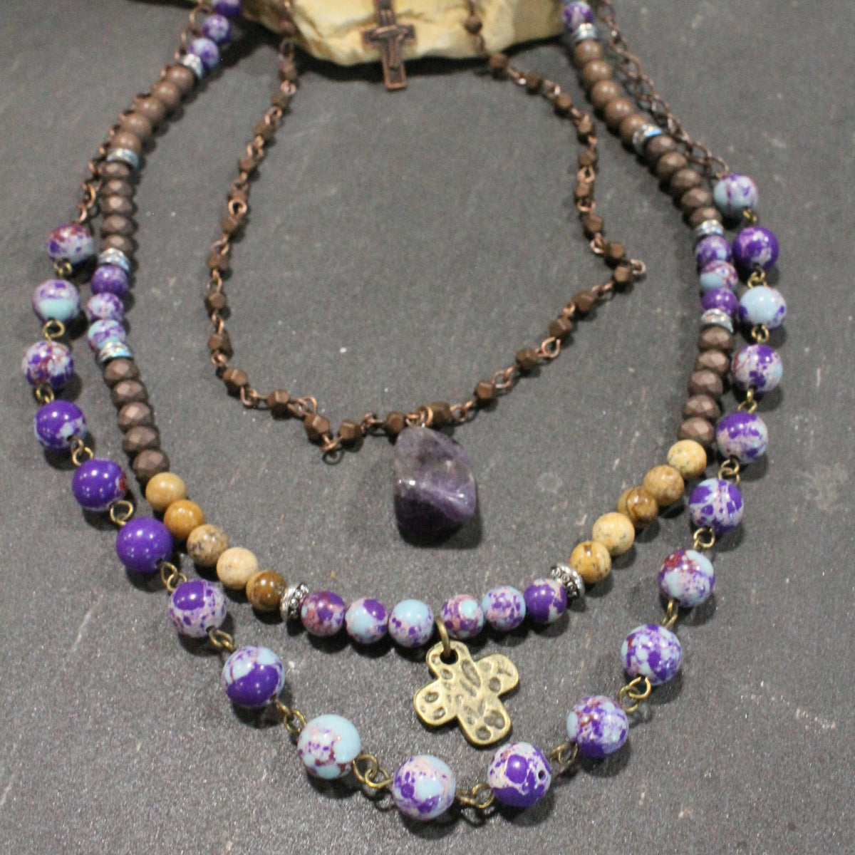 Lavished & Layered Purple Cross Necklace