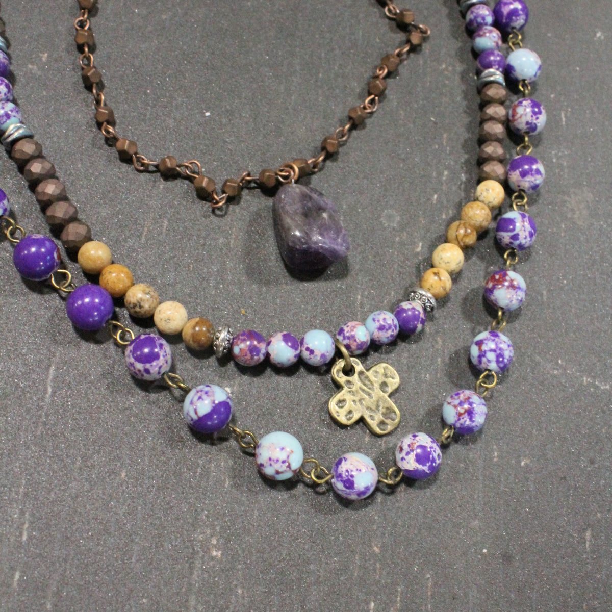 Lavished & Layered Purple Cross Necklace