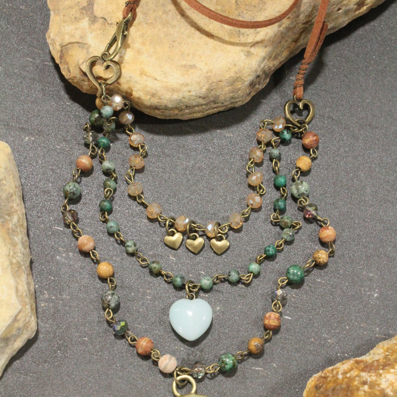 Layers Of Love Jasper & Bronze Heart Necklace