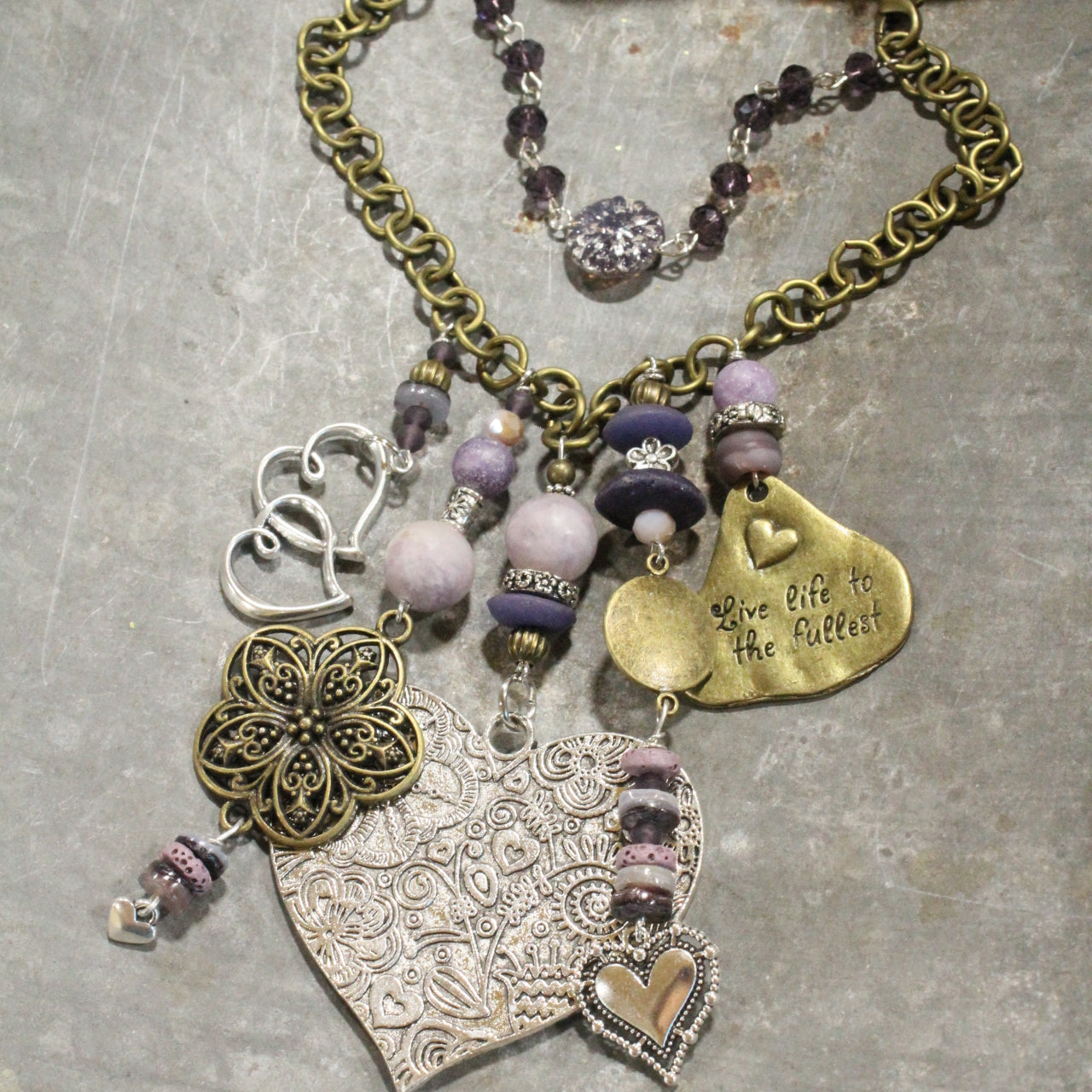 Czech These Out Plum Metal heart Charmers Necklace