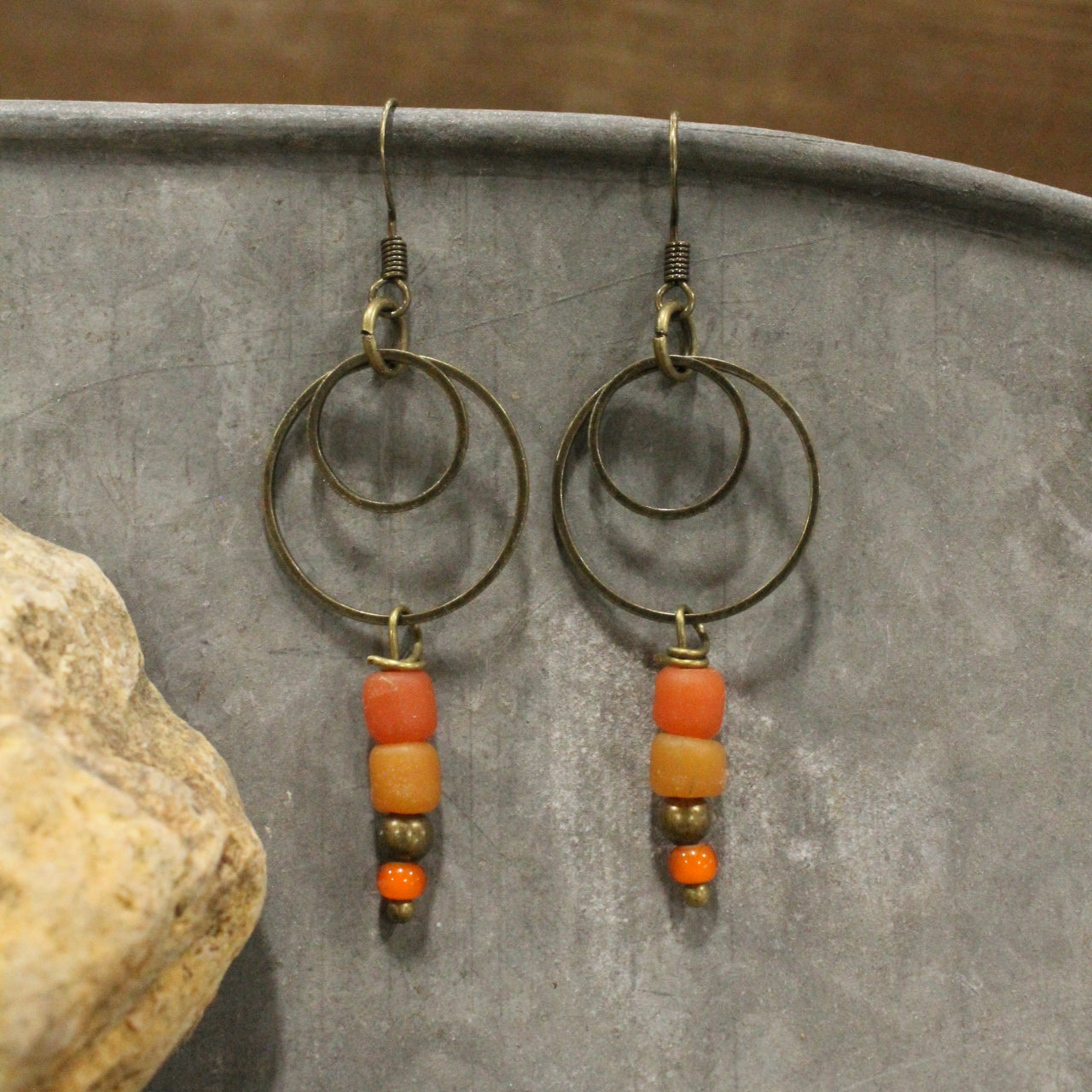 Rustic Desert Double Hoop Dangle Earrings