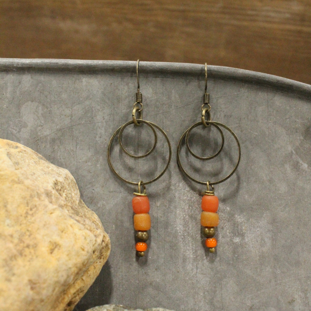 Rustic Desert Double Hoop Dangle Earrings