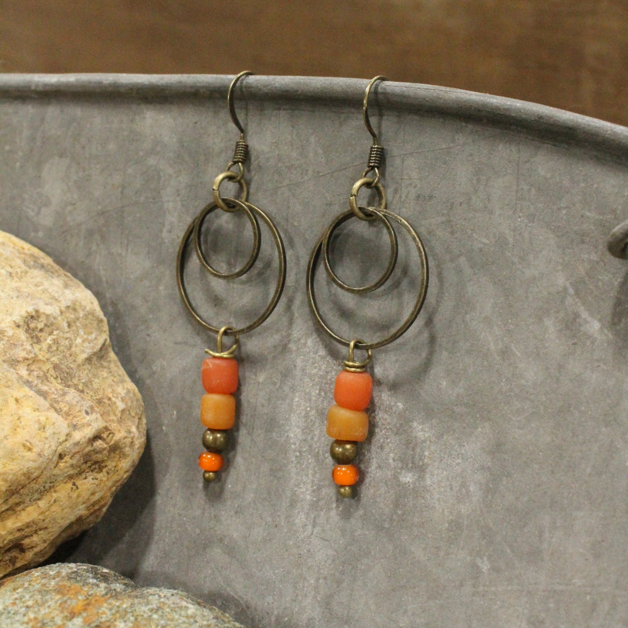 Rustic Desert Double Hoop Dangle Earrings