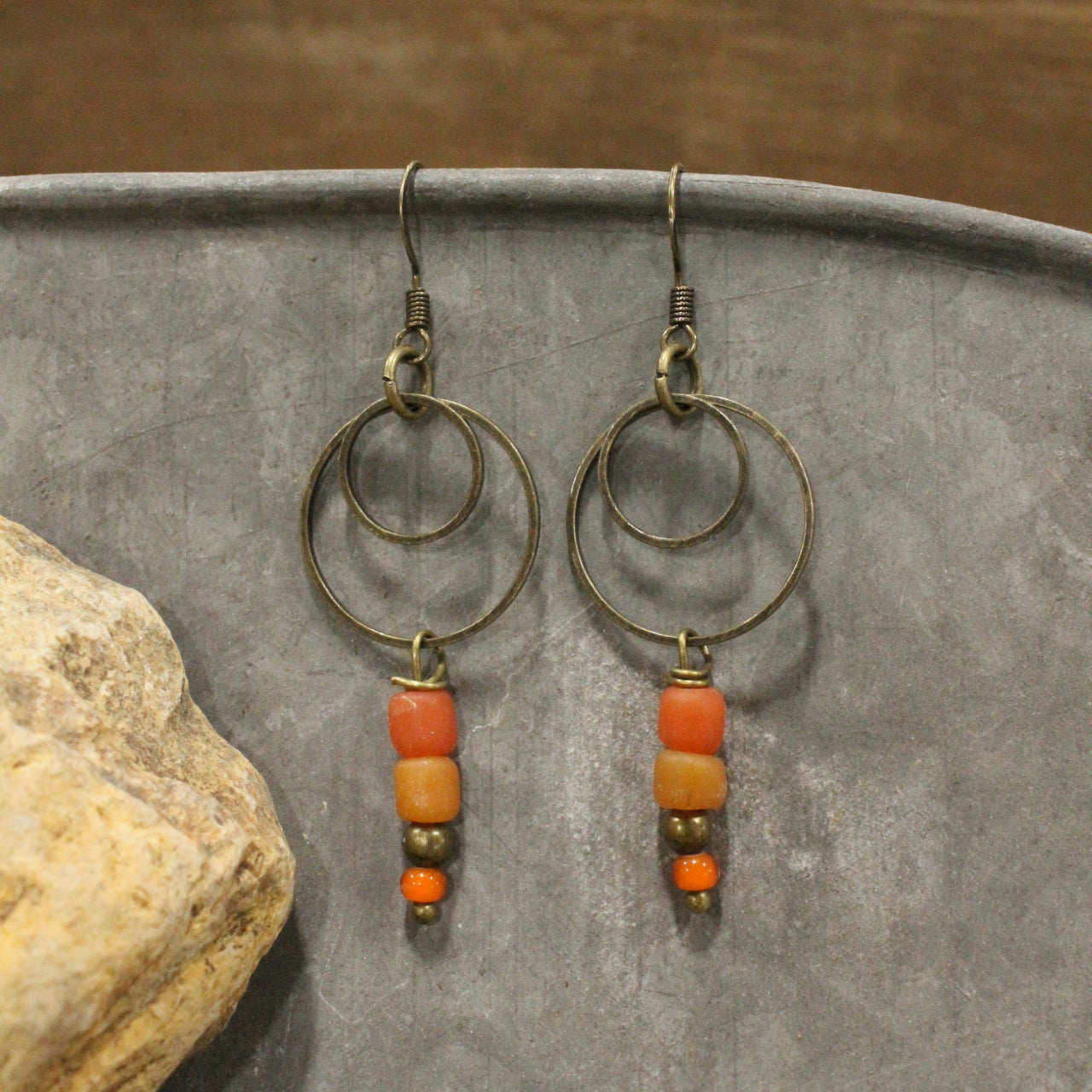 Rustic Desert Double Hoop Dangle Earrings