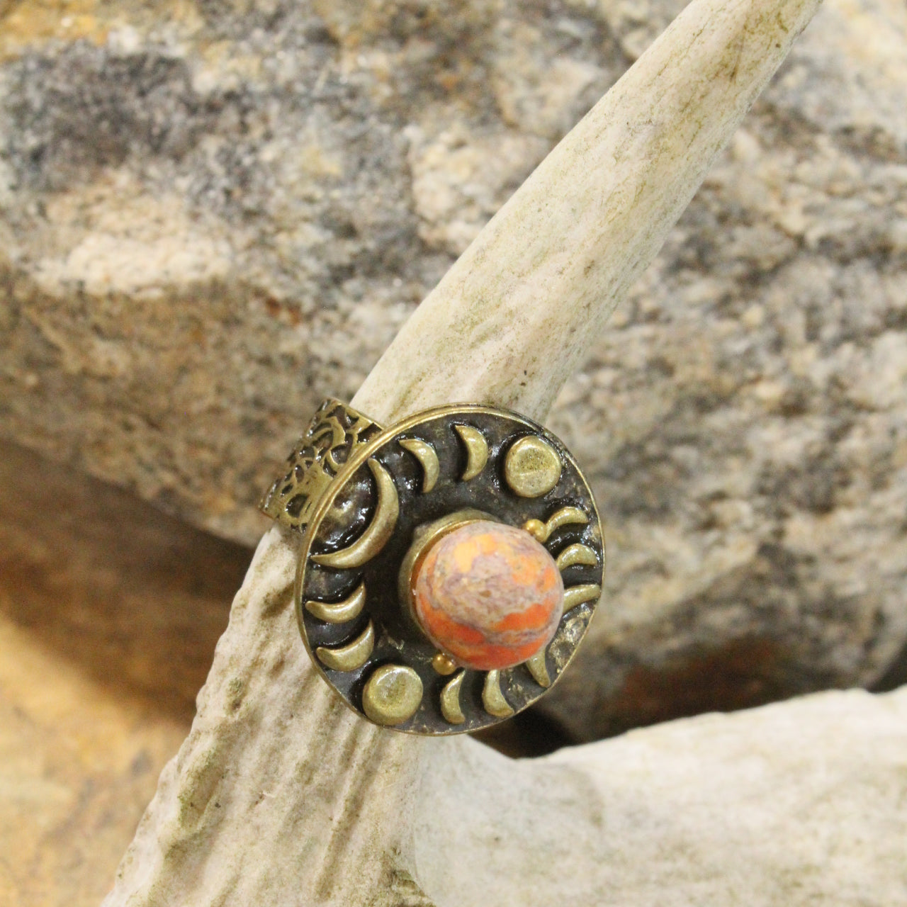Around The Moon Orange Stone Bohemian Open Size Ring