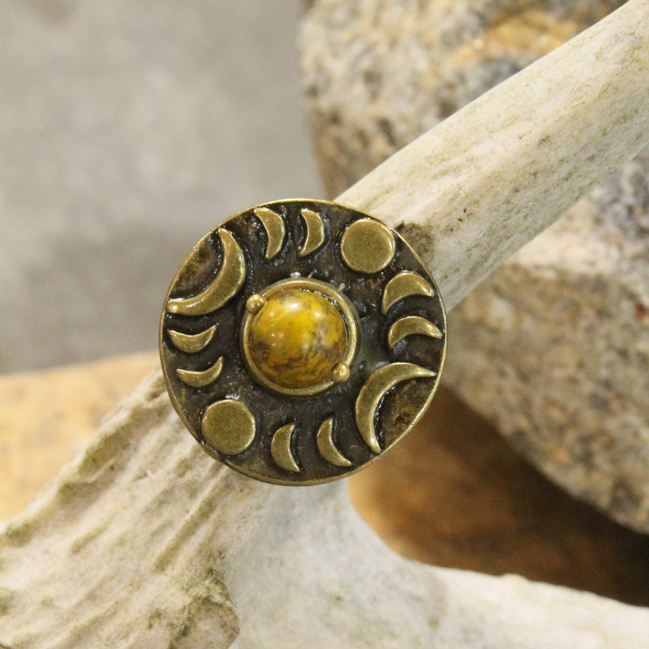 Around The Moon Mustard Stone Bohemian Open Size Ring