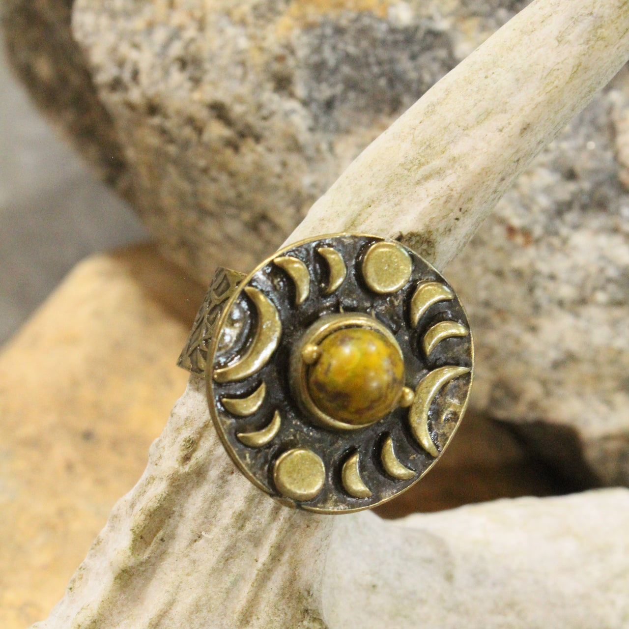 Around The Moon Mustard Stone Bohemian Open Size Ring
