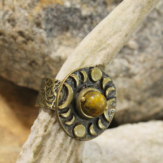Around The Moon Mustard Stone Bohemian Open Size Ring