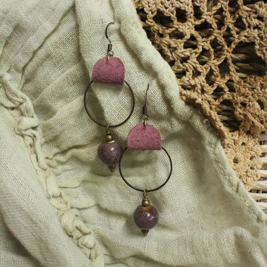 Vintage Purple Leather Dangle Earrings