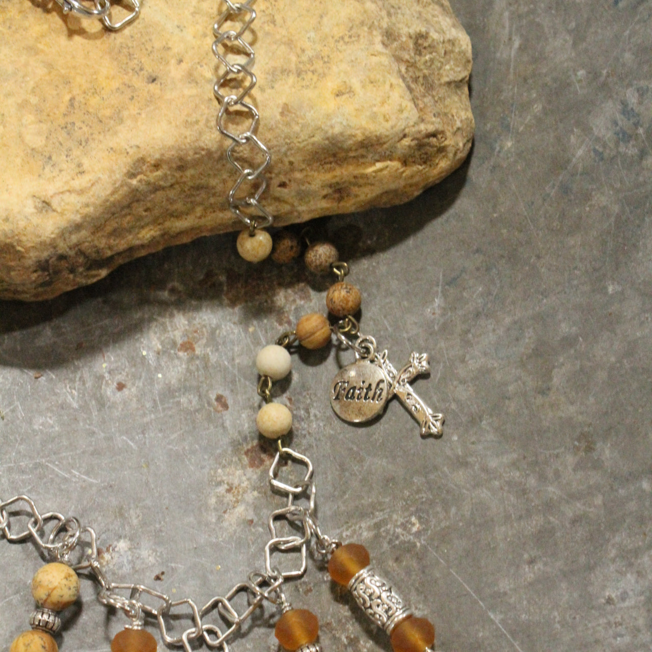 Vintage Crosses With Topaz & Jasper Pendant Charmed Necklace