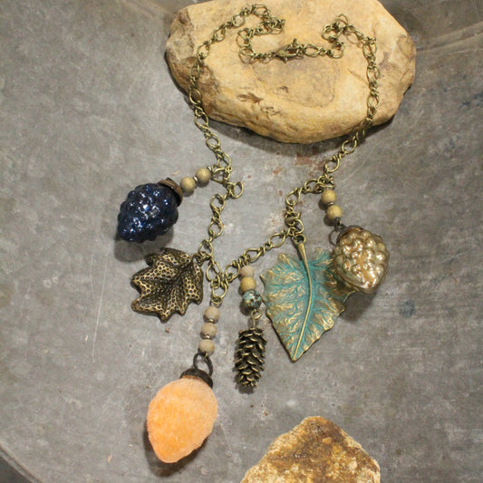Flocked Together Pinecones & Leaves Charming Necklace