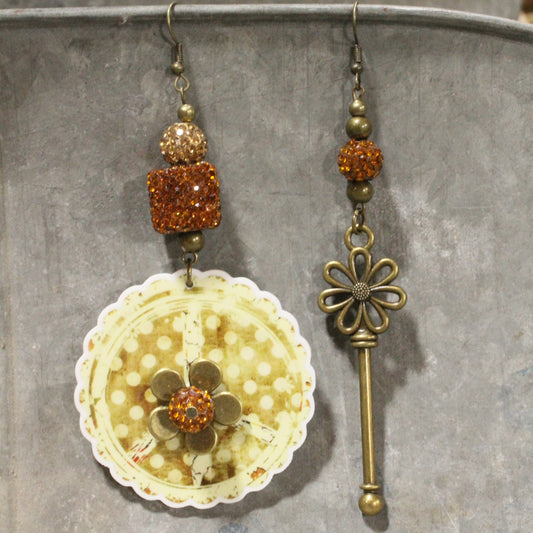 Peace, Paisley & Polka Dot Earth Tone Dangle Earrings