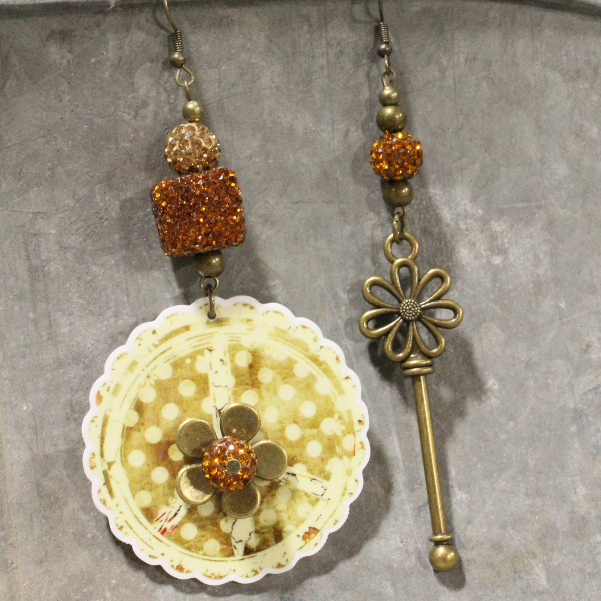 Peace, Paisley & Polka Dot Earth Tone Dangle Earrings