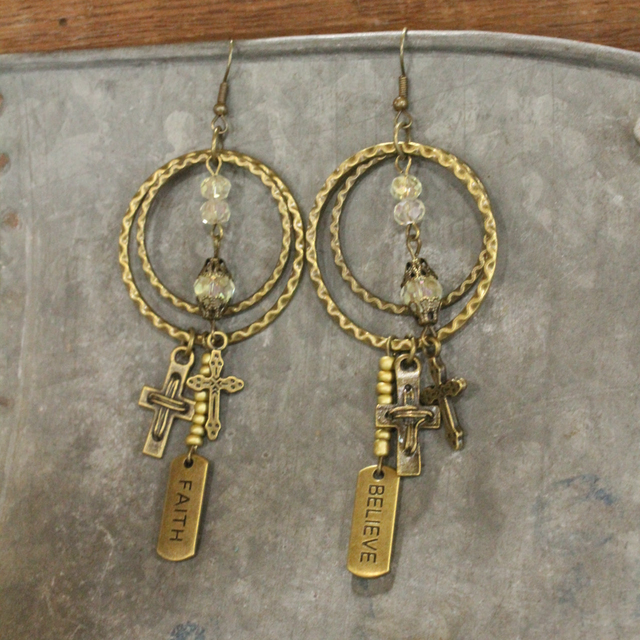 Layers Of Charm Bronze Cross Drop Earrings