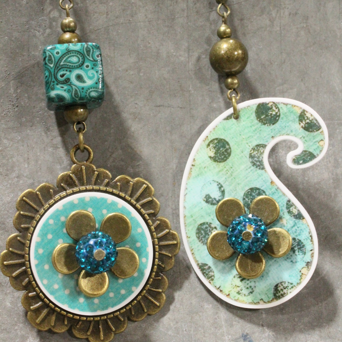 Peace, Paisley & Polka Dot Rusty Dangle Earrings