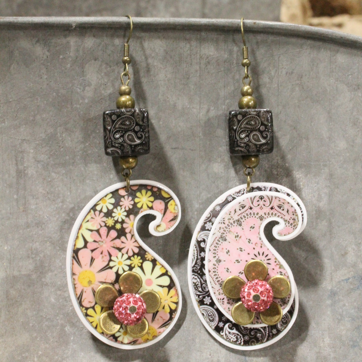 Peace, Paisley & Polka Dot Pink Dangle Earrings