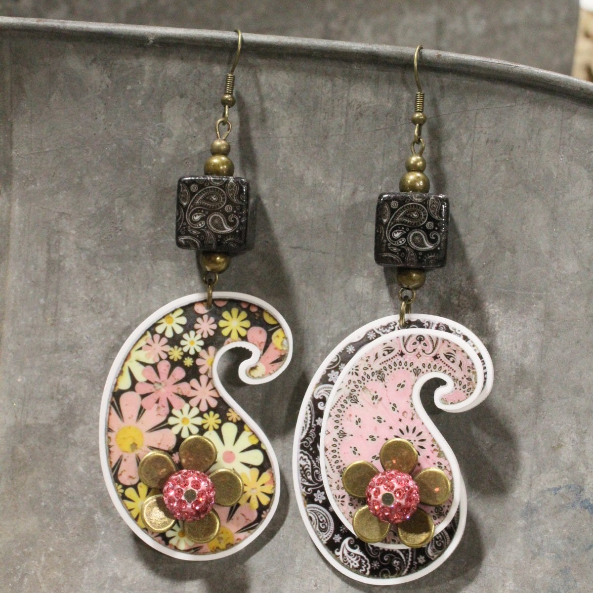 Peace, Paisley & Polka Dot Pink Dangle Earrings