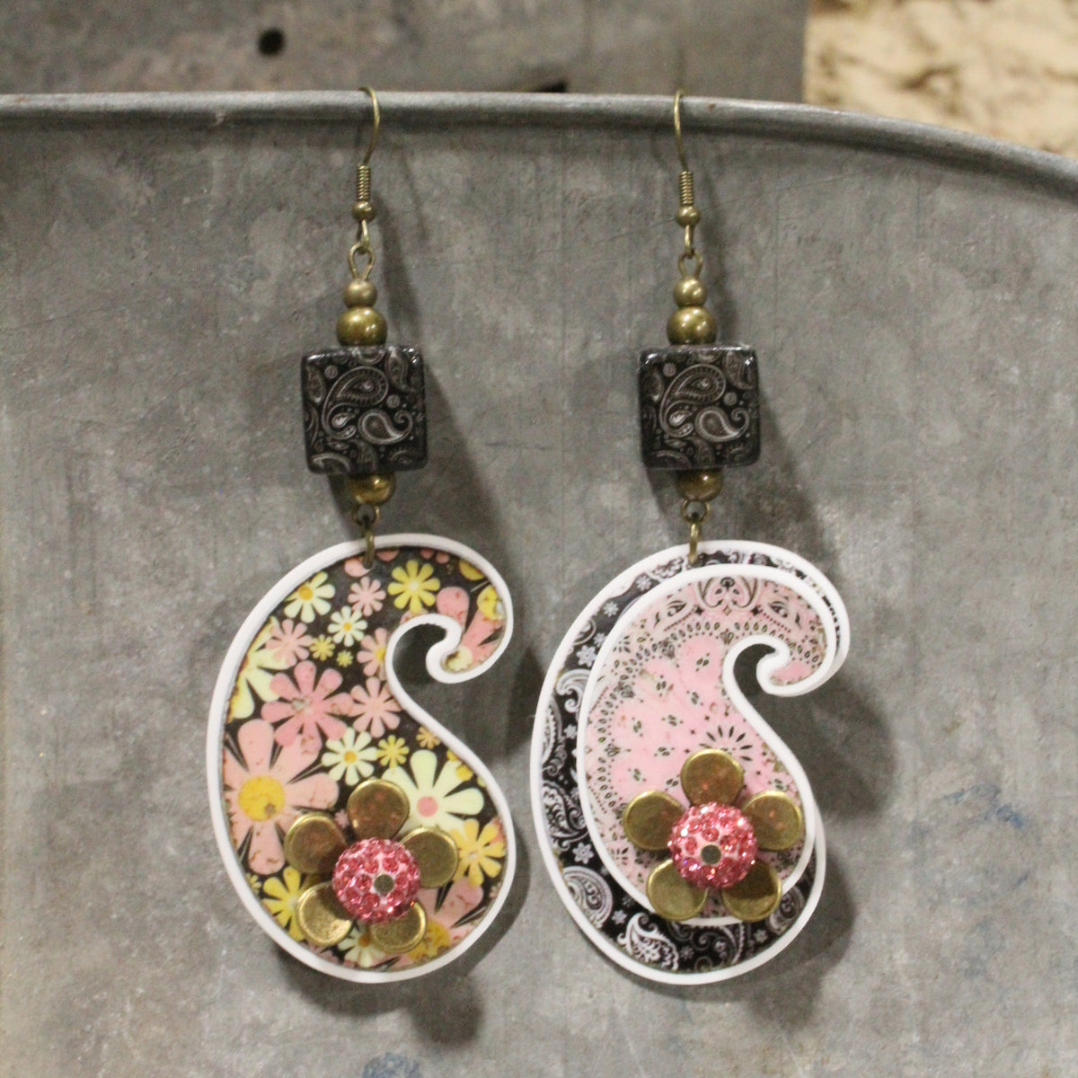 Peace, Paisley & Polka Dot Pink Dangle Earrings