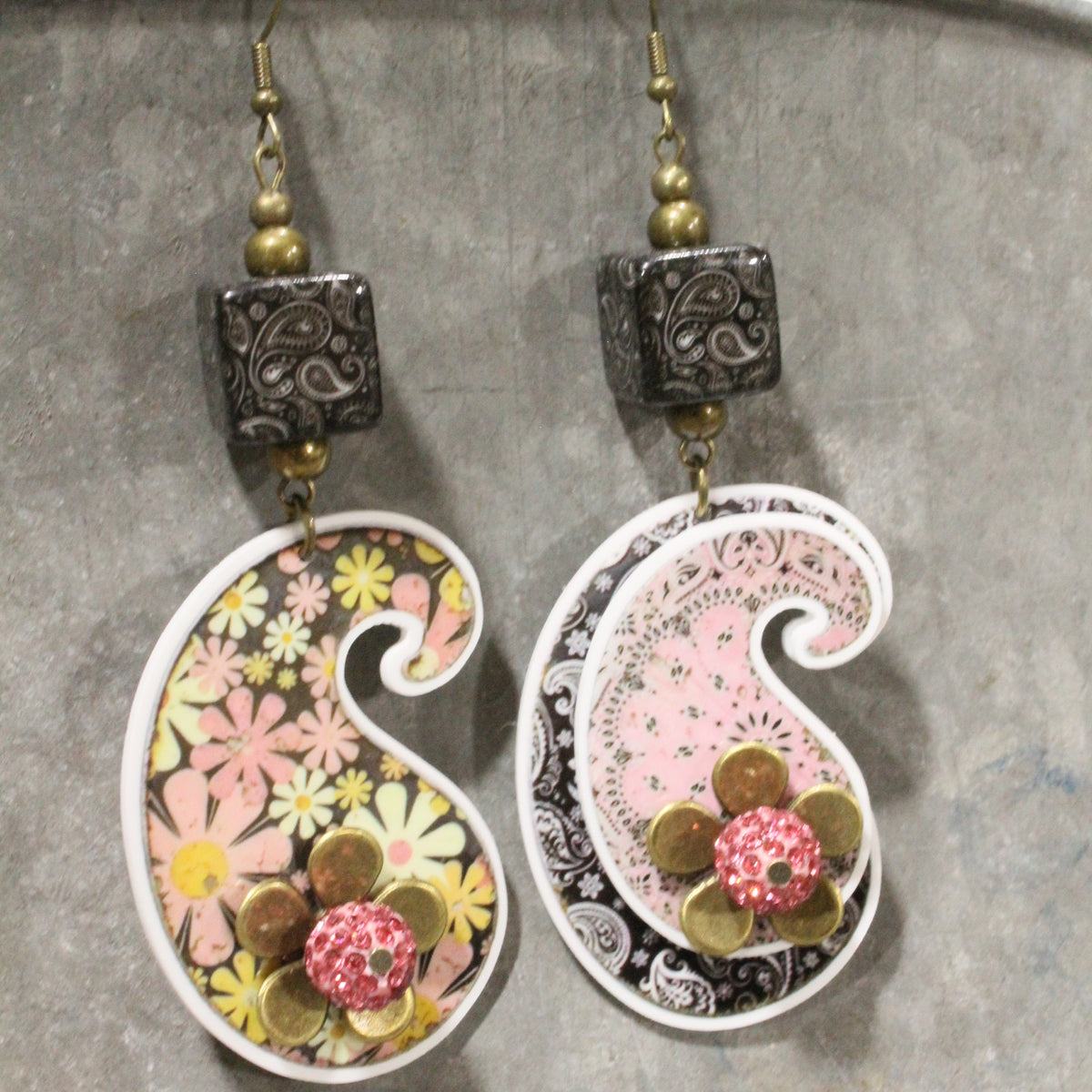 Peace, Paisley & Polka Dot Pink Dangle Earrings