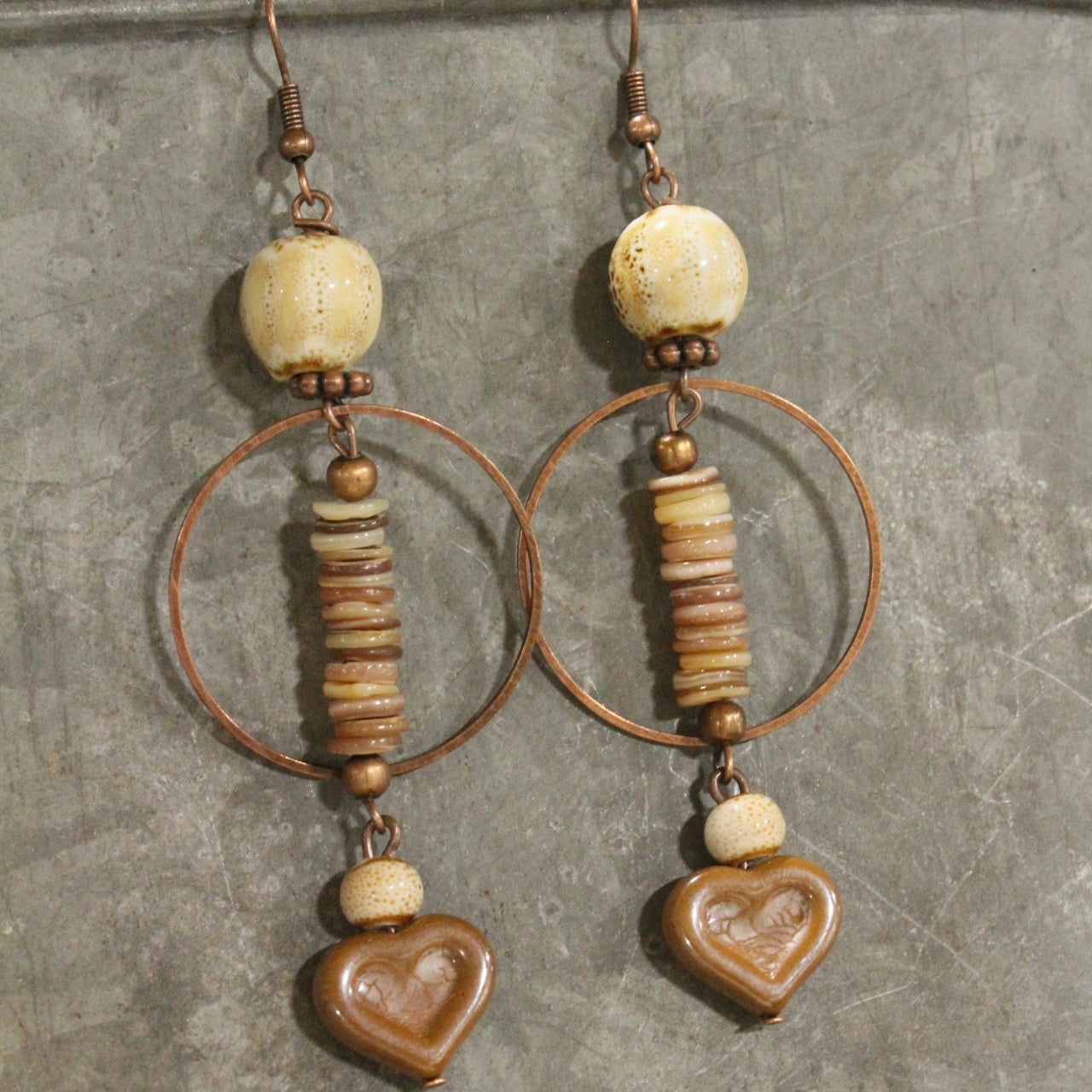 Copper & Czech Heart Dangle Earrings