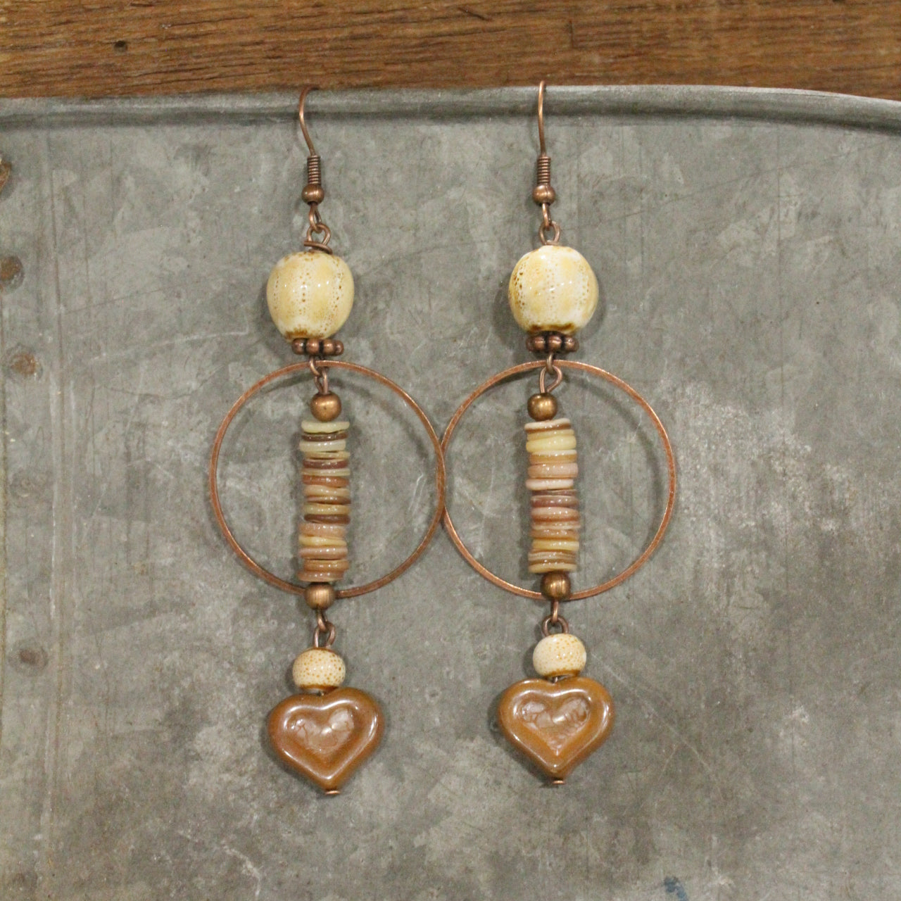 Copper & Czech Heart Dangle Earrings