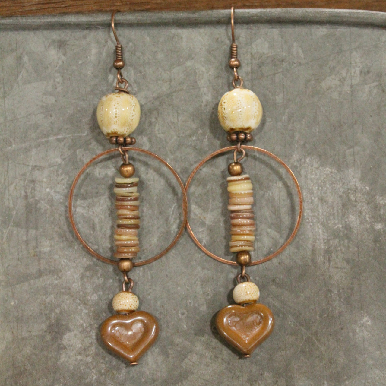 Copper & Czech Heart Dangle Earrings