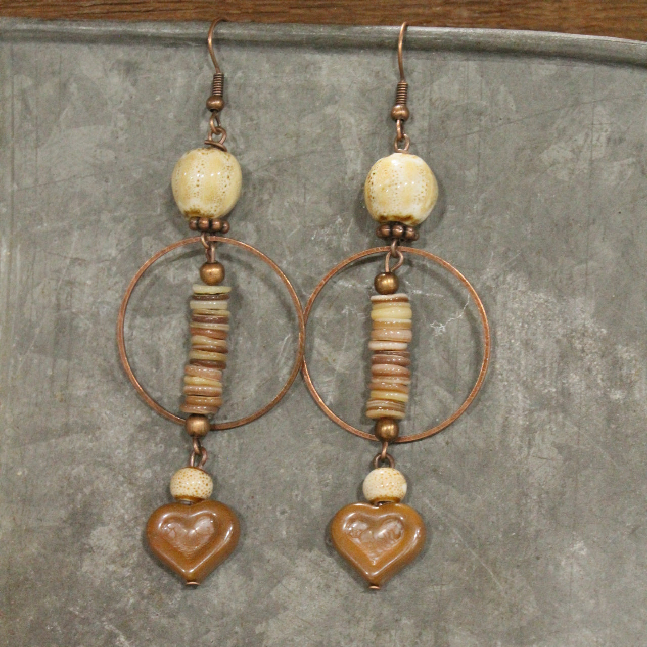 Copper & Czech Heart Dangle Earrings