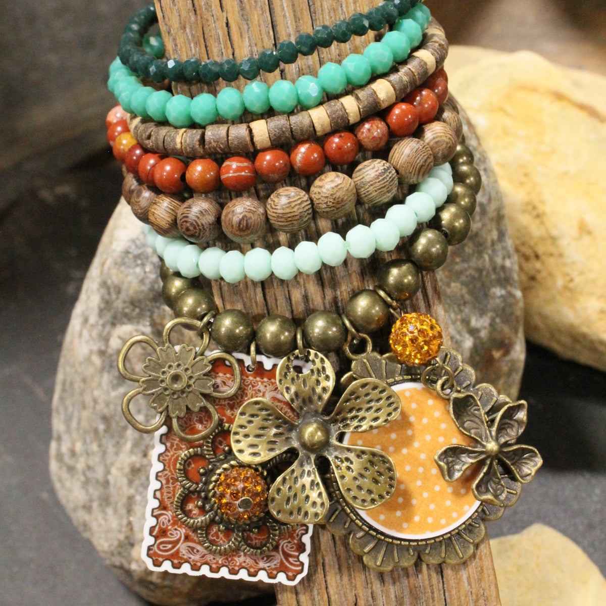 Peace, Paisley & Polka Dot Rusty Charm'd Bracelet Set